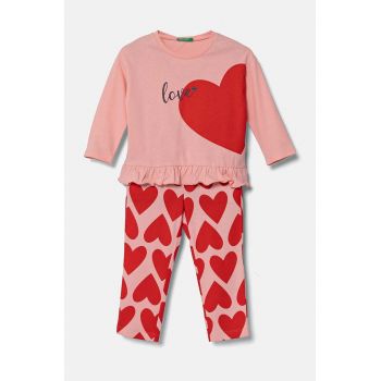 United Colors of Benetton pijamale de bumbac pentru copii culoarea roz, modelator, 3VD00P06Z