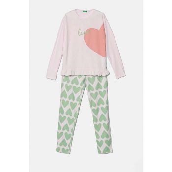 United Colors of Benetton pijamale de bumbac pentru copii culoarea roz, modelator, 3VD00P06Z