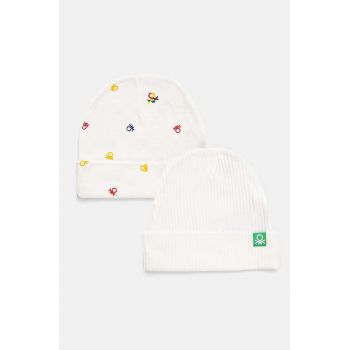 United Colors of Benetton caciula de bumbac pentru copii 2-pack culoarea alb, bumbac, din tesatura neteda, 3FMG0A003