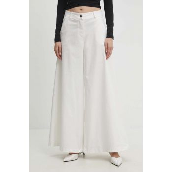 Answear Lab pantaloni femei, culoarea alb, lat, high waist