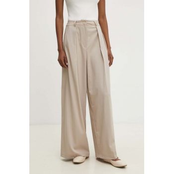 Answear Lab pantaloni femei, culoarea bej, lat, high waist