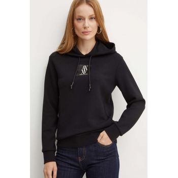 Armani Exchange bluza femei, culoarea negru, cu glugă, neted, 6DYM78 YJEGZ