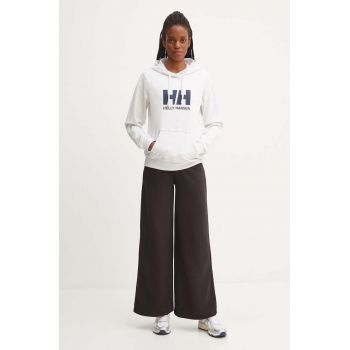 Helly Hansen hanorac de bumbac HH LOGO 2.0 femei, culoarea gri, cu glugă, cu imprimeu, 34460