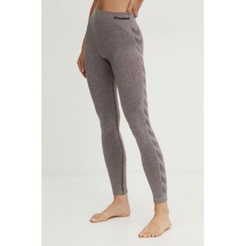 Hummel jambiere de yoga culoarea maro, cu imprimeu, 210496