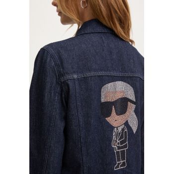 Karl Lagerfeld geacă din denim femei, culoarea bleumarin, de tranziție, 236W1408