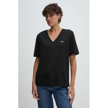 Lacoste tricou din bumbac femei, culoarea negru