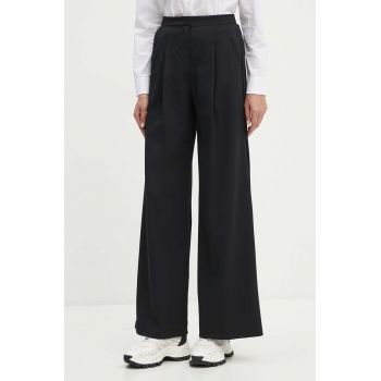 Max Mara Leisure pantaloni femei, culoarea negru, lat, high waist, 2426786017600