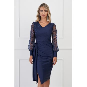 Rochie Daiana bleumarin cu paiete la bust