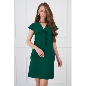 Rochie DY Fashion verde cu funda la decolteu