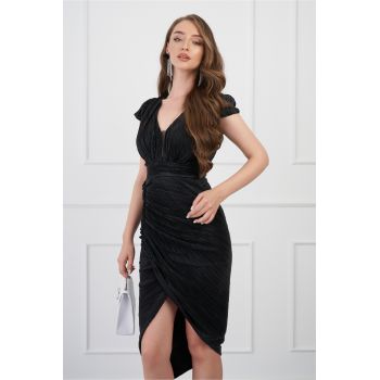 Rochie eleganta din lurex neagra cu reflexii si fronseu