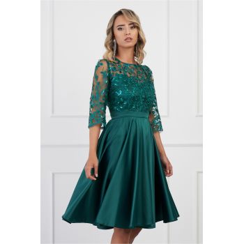 Rochie Ella Collection Ana verde cu dantela si paiete la bust