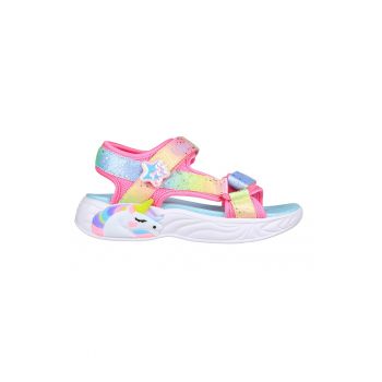 Sandale cu velcro si model colorblock Unicorn Dreams