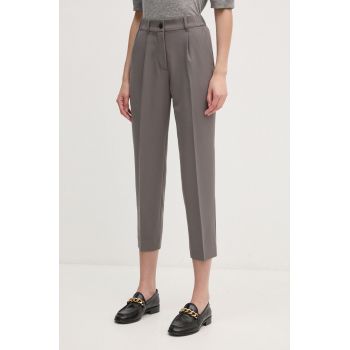 Sisley pantaloni femei, culoarea gri, drept, high waist