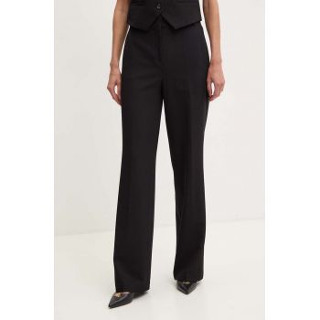 Sisley pantaloni femei, culoarea negru, drept, high waist