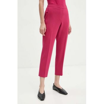 Theory pantaloni femei, culoarea roz, mulata, high waist