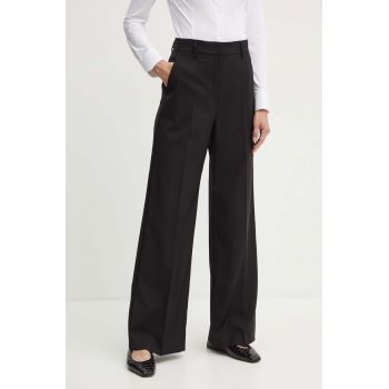 Weekend Max Mara pantaloni de lana culoarea negru, drept, high waist, 2425136041600