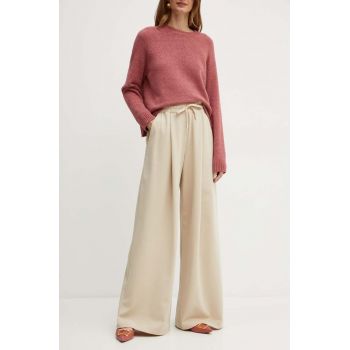 Weekend Max Mara pantaloni femei, culoarea bej, lat, high waist, 2425786011600