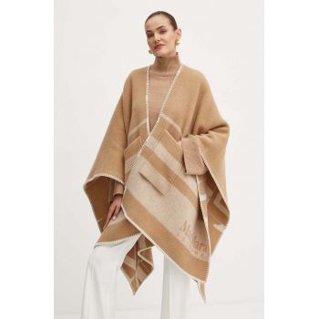 Max Mara Leisure poncho de lana culoarea maro, călduros, 2426736038600