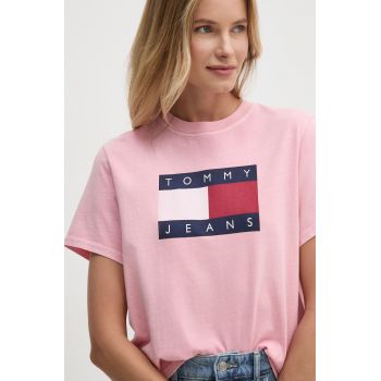 Tommy Jeans tricou din bumbac femei, culoarea roz, DW0DW18629