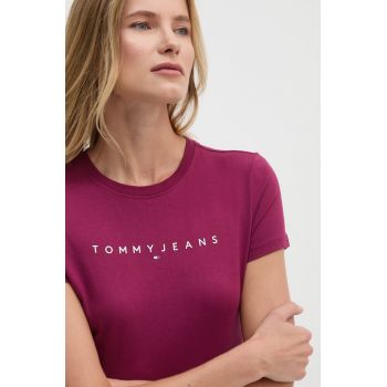 Tommy Jeans tricou din bumbac femei, culoarea violet, DW0DW18398