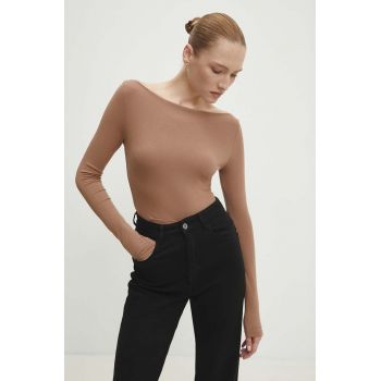 Answear Lab bluza femei, culoarea maro, neted