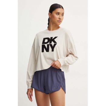 Dkny longsleeve din bumbac culoarea bej, DP4T9975