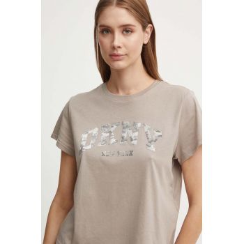 Dkny tricou din bumbac femei, culoarea maro, DP4T9991