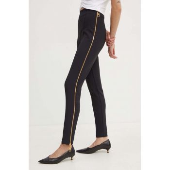 Elisabetta Franchi pantaloni femei, culoarea negru, mulata, high waist, PA00546E2