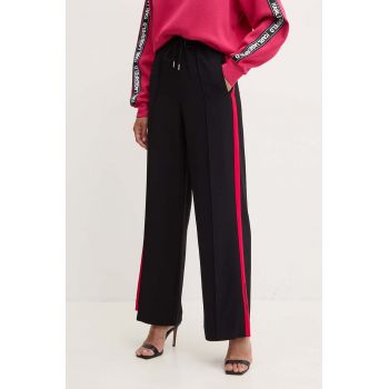 Karl Lagerfeld pantaloni femei, culoarea negru, lat, high waist, 245W1008