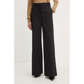 MAX&Co. pantaloni din lana culoarea negru, evazati, high waist, 2426136012200