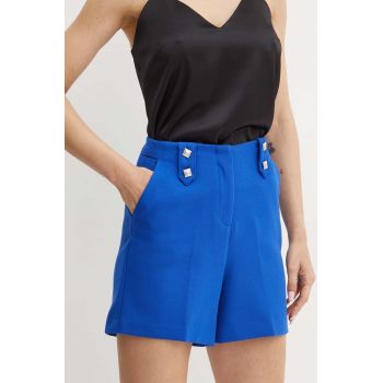 Morgan pantaloni scurti SHESK.F femei, culoarea albastru marin, neted, high waist, SHESK.F