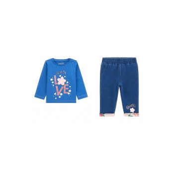 Set de bluza cu decolteu la baza gatului si pantaloni de trening