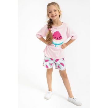 Set de tricou cu imprimeu grafic si pantaloni scurti