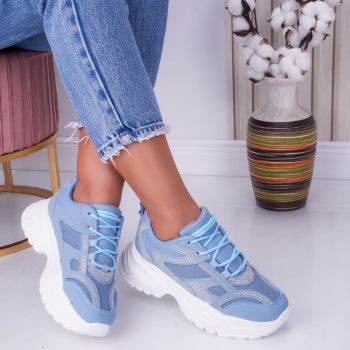 Sneakers dama Albastri din Piele Ecologica si Textil Evy