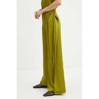 Stine Goya pantaloni femei, culoarea verde, drept, high waist, SG5861