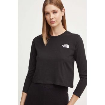 The North Face longsleeve L/S Simple Dome Crop Tee femei, culoarea negru, NF0A89FKJK31