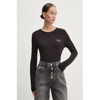 Tommy Jeans longsleeve femei, culoarea negru, DW0DW18411