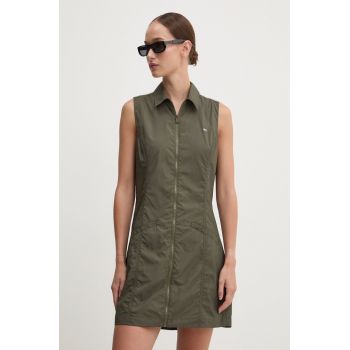 Tommy Jeans rochie culoarea verde, mini, drept, DW0DW18468