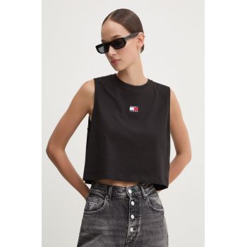 Tommy Jeans top din bumbac culoarea negru, DW0DW18422