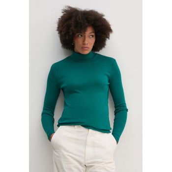 United Colors of Benetton longsleeve din bumbac culoarea verde, cu guler, 3GA2E2224 ieftin