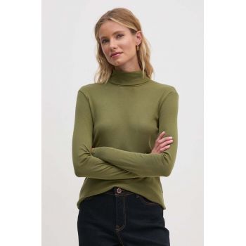 United Colors of Benetton longsleeve din bumbac culoarea verde, cu guler, 3GA2E2224 ieftin