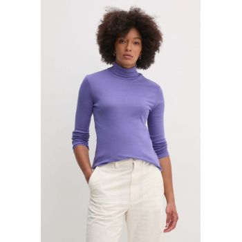 United Colors of Benetton longsleeve din bumbac culoarea violet, cu guler, 3GA2E2224