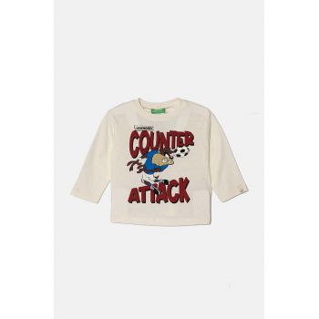 United Colors of Benetton longsleeve din bumbac pentru copii x Looney Tunes culoarea bej, cu imprimeu, 3ATNG10GY