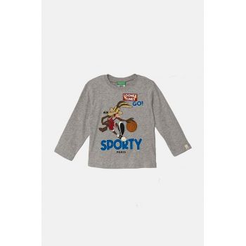 United Colors of Benetton longsleeve din bumbac pentru copii x Looney Tunes culoarea gri, cu imprimeu, 3ATNG10GY