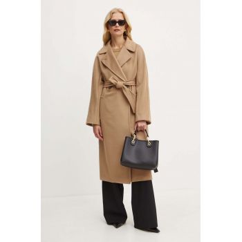 Weekend Max Mara palton de lana culoarea maro, de tranzitie, oversize, 2425016092600