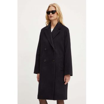 Weekend Max Mara palton de lana culoarea negru, de tranzitie, cu doua randuri de nasturi, 2425016052600