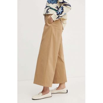 Weekend Max Mara pantaloni femei, culoarea bej, drept, high waist, 2425136011600