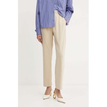 Weekend Max Mara pantaloni femei, culoarea bej, drept, high waist, 2425786031600