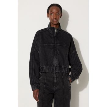 adidas Originals geacă din denim femei, culoarea negru, de tranziție, oversized, IW5759