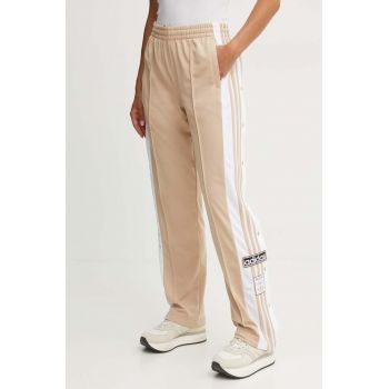 adidas Originals pantaloni Adicolor femei, culoarea bej, cu imprimeu, IY2130